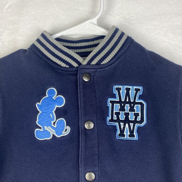 Disney Parks Mickey Mouse Letterman Jacket Boys Extra Small Blue Gray Pockets - Picture 3 of 12
